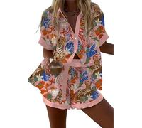 LuzoyaoLZY Conjunto de playa de 2 piezas para mujer con estampado tropical de animales: langosta y leopardo camiseta de manga corta y shorts con cintura elástica conjunto para resort