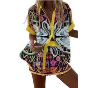 LuzoyaoLZY Conjunto de playa de 2 piezas para mujer con estampado tropical de animales: langosta y leopardo camiseta de manga corta y shorts con cintura elástica conjunto para resort