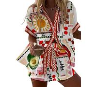 LuzoyaoLZY Conjunto de playa de 2 piezas para mujer con estampado tropical de animales: langosta y leopardo camiseta de manga corta y shorts con cintura elástica conjunto para resort