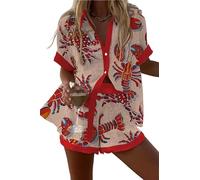 LuzoyaoLZY Conjunto de playa de 2 piezas para mujer con estampado tropical de animales: langosta y leopardo camiseta de manga corta y shorts con cintura elástica conjunto para resort