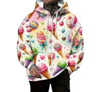 LuzoyaoLZY Sudadera de Hombre con Cremallera Completa y Bolsillos Estampado de Calavera Corazón Geométrico y Helado Manga Larga Streetwear Tops con Capucha