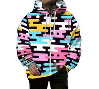 LuzoyaoLZY Sudadera de Hombre con Cremallera Completa y Bolsillos Estampado de Calavera Corazón Geométrico y Helado Manga Larga Streetwear Tops con Capucha