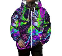 LuzoyaoLZY Sudadera de Hombre con Cremallera Completa y Bolsillos Estampado de Calavera Corazón Geométrico y Helado Manga Larga Streetwear Tops con Capucha