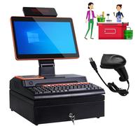 Luzphened Pantalla Cajas Registradoras Comercio, Pantalla táctil de 15,6 Pulgadas, Caja registradora, Teclado, Impresora incorporada de 58 mm, Caja registradora para comercios y Empresas A-8+128GB