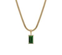 LV Global Collar de cadena de espiga con colgante rectangular verde para mujer, joyería minimalista, elegante para uso diario o de oficina
