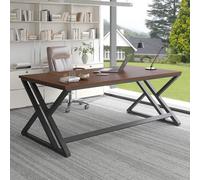 LVB Escritorio grande para ordenador, mesa de oficina para el hogar, oficina, oficina y estudio, mesa de ordenador, mesa de madera, metal, muebles de oficina, diseño industrial, gris oscuro, 180 x 80
