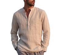 LVCBL Camisa De Lino para Hombre Transpirable con Cuello En V Business Travel Khaki XL