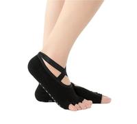 LVCHAO 3 pares de calcetines cinco dedos antideslizantes con tiras cruzadas for yoga, semiabiertos divididos y completos profesionales Para Yoga, Danza(Black-Half Open Toe)