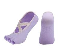 LVCHAO 3 pares de calcetines yoga cinco dedos for mujer, transpirables, con tiras cruzadas, for pilates, agarre silicona, antideslizantes, encaje, for baile y fitness Para Yoga, Danza(Purple)