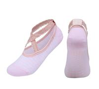 LVCHAO 3 pares de calcetines yoga con lazo cruzado for mujer, algodón peinado, antideslizantes, encaje, for baile y fitness, profesionales for pilates Para Yoga, Danza(Pink Stripe Cross)