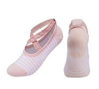 LVCHAO 3 pares de calcetines yoga con lazo cruzado for mujer, algodón peinado, antideslizantes, encaje, for baile y fitness, profesionales for pilates Para Yoga, Danza(Beige Stripe Cross)