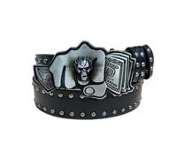 LVCHAO Cinturón de cuero unisex estilo vaquero occidental for hombre, gótico juvenil, con hebilla calavera y remaches punk para Todo Tipo de Ropa(Black Rivet)