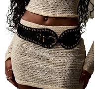 LVCHAO Cinturón elástico de gamuza con remaches, cintura ancha y ajustable, estilo occidental, for mujer, elegante moderno para Todo Tipo de Ropa(Black)
