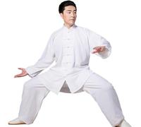 LVCHAO Lino Tai Chi servir hombres y mujeres Taiji boxeo ropa de actuación otoño Lino traje de Kung Fu uniforme Wing Chun Para hombres y mujeres(WHITE,M)