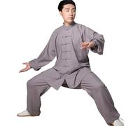 LVCHAO Lino Tai Chi servir hombres y mujeres Taiji boxeo ropa de actuación otoño Lino traje de Kung Fu uniforme Wing Chun Para hombres y mujeres(GRAY,XL)