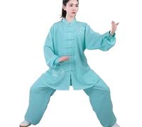 LVCHAO Ropa de Tai Chi de lino y algodón con bordado de flores, traje de artes marciales de Kung Fu, chaqueta deportiva, conjuntos de pantalones Para hombres y mujeres(Light Green,S)