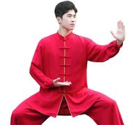 LVCHAO Uniforme tradicional de artes marciales for mujeres y hombres, traje informal holgado y transpirable de Wushu Wing Chun Tai Chi Kung Fu Para hombres y mujeres(Red,L)