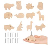 Lvefyti 12 pomos de armario de madera para habitación infantil, diseño de animales, pomos de madera con tornillos, tirador de madera para cajones de animales y pomos de puerta de armario