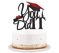 LVEUD Decoración para tartas con texto en inglés "I Did It", decoración para fiestas de graduación, color negro y rojo