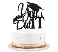 LVEUD Decoración para tartas con texto en inglés "I Did It", decoración para tartas de graduación (negro)