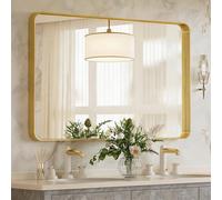 Lvguang Espejo de Baño 60x90cm | Marco Profundo Elegante | Esquinas Redondeadas | Instalación Vertical u Horizontal | para Dormitorio, Sala de Estar, Entrada | Diseño Moderno y Versátil
