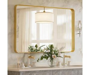 Lvguang Espejo de Baño 60x90cm | Marco Profundo Elegante | Esquinas Redondeadas | Instalación Vertical u Horizontal | para Dormitorio, Sala de Estar, Entrada | Diseño Moderno y Versátil