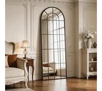 Lvguang Espejo de Cuerpo Entero Abovedado con Diseño de Cuadrícula 60x165cm | Espejo de Pared Decorativo Tipo Ventana con Marco de Metal y Bisel | para Entrada, Salón y Pasillo