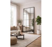 Lvguang Espejo Rectangular Decorativo 63x175cm con Diseño de Cuadrícula | Espejo de Ventana con Marco Metálico Inclinado | para Entrada, Salón y Pasillo