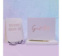 lvifloae 50 Hojas Elegante Registro de huéspedes del Libro la Boda Elegante la Boda con diseño de láminas Plateadas Páginas fotográficas para compromisos (Rose Gold)