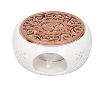 Lvifloae Ceramic Tapot Set Tea Light Wax Melt Melt Warmer Práctico Calentador de Tetera Multifunción con Base de Velas de Metal Hollowed para Café del Ministerio del Interior