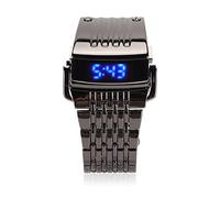 lvifloae Pantalla Digital de LED de LED de Aley LED Men Fashion Fashion Men Watch Acero Inoxidable Adecuado para Ocasiones comerciales diarias Luces Azules Plateadas (Lumière Bleue Noire LED)