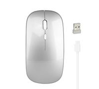 lvifloae Ratón Ultra Delgada de ratón inalámbrico Delgada 2.4g Mouse silencioso portátil con Receptor USB Oficina Recargable para la portátil Android PC (Plata)