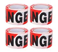 lvifloae Red Danger Tape, paquete de 4, cinta de advertencia de seguridad no adhesiva de 3 pulgadas x 300 pies con impresión negra atrevida para alta visibilidad, sitios de construcción,