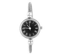lvifloae Reloj analógico Redondo de aleación de Cuarzo con Correa Abierta, Relojes de Cuero para Mujer, Relojes de Vestir Informales a la Moda, números arábigos, Esfera Negra (Plato Romano Negro)