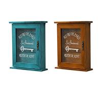 lvifloae Wall Mounted Wooden Key Storage Box Retro Style Magnetic Auto Close Acrylic Door 6 Stable Hooks HD Fade Proof Surface Rust R esistant Hardware Handle for Home (marrón)