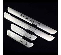 lvjiena 4 Piezas Acero Inoxidable Protector Umbral Puerta Coche para Tesla Model 3 2017-2022, con Logo Antiarañazos Pegatina para Umbral de Coche Tira Umbral Accesorios