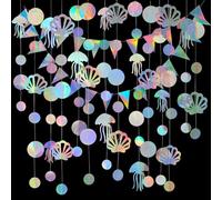 Lvjkes 3 Piezas Guirlande Papier ilusión holográfica, Corona de Medusas y Conchas, Guirnalda de Banderas Triangulares, para decoración de Fiestas, Bodas, cumpleaños