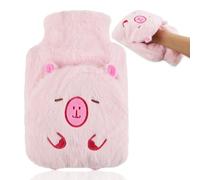 Lvjkes Bolsa agua caliente, 1L Bolsa agua caliente niños peluche con tapa, Extraíble para su limpieza, Prueba de explosiones y fugas, Apta para niños y adultos, Rosa (Vertical)