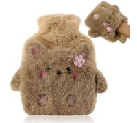 Lvjkes Bolsa agua caliente, 500ML Bolsa agua caliente peluche con tapa, Bolsas agua caliente niñose, Extraíble para su limpieza, Prueba de explosiones y fugas, Apta para niños y adultos (Oso)