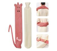 Lvjkes Bolsa Agua Caliente Larga, Bolsa de Agua Ccaliente, 2 Litros 72x12cm Bolsa de Agua Caliente de Felpa con Tapa, Extraíble Para Limpieza, Adecuado para cuello, hombros, abdomen y espalda (Rosa)