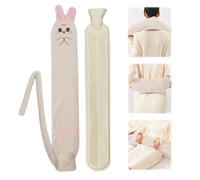 Lvjkes Bolsa Agua Caliente Larga, Bolsa de Agua Ccaliente, 2 Litros 72x12cm Bolsa de Agua Caliente de Felpa con Tapa, Extraíble Para Limpieza, Adecuado para cuello, abdomen y espalda (Beige/Conejo)