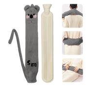 Lvjkes Bolsa Agua Caliente Larga, Bolsa de Agua Ccaliente, 2 Litros 72x12cm Bolsa de Agua Caliente de Felpa con Tapa, Extraíble Para Limpieza, Adecuado para cuello, hombros, abdomen y espalda (Gris)