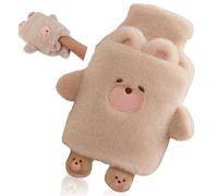 Lvjkes Bolsa de agua caliente de 1 litro para niños con funda, dulce peluche termo animales, para limpieza, extraíble, a prueba de explosiones y a prueba de fugas, para niños y adultos (oso)