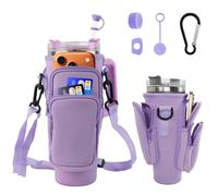 Lvjkes Bolsa para Stanley Cup 1,2 l/40 oz, con Compartimento para móvil, Correa Ajustable para el Hombro, portabotellas con Tres Bolsillos para Viajar, Hacer Senderismo y Montar en Bicicleta, Morado