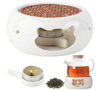 Lvjkes Calentador de Tetera Porcelana, Calientaplatos para Tetera con Bandeja para Velas, Diseño Calado con Forma de Gato, Antideslizante y Resistente al Calor, Apto para café, té y Leche