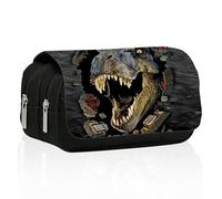 Lvjkes Estuche Dinosaurios, Estuche Escolar 3 Compartimentos Alta Capacidad, Estojo con Solapa y Cremallera, para Niños, Chico, Chica, Adolescentes, Estudiantes - A