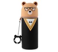 Lvjkes Estuche Silicona, Estuche Vertical 2 en 1, Cartoon Vertical Adjustable, Fácil de Limpiar, Adecuado para niños, Niña, niño y Adolescentes (Oso de anteojos)