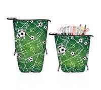 Lvjkes Estuche telescópico 2 en 1 y portalápices, Estuche con Cremallera, portalápices de pie, para niños, Adolescentes y Escolares, para Uso Escolar (Verde Campo de fútbol)