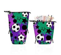 Lvjkes Estuche telescópico 2 en 1 y portalápices, Estuche con Cremallera, portalápices de pie, para niños, Adolescentes y Escolares, para Uso Escolar (Fútbol-Estrella Morada)