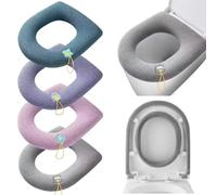 Lvjkes Funda Tapa WC, 4 Piezas Cubre Asiento Inodoro Cojines con Asa Cubre Tapa Inodoro Cojín Más Grueso, Baño Asientos de Inodoro Reutilizables Lavables, 4 Colores, 44 x 36 cm